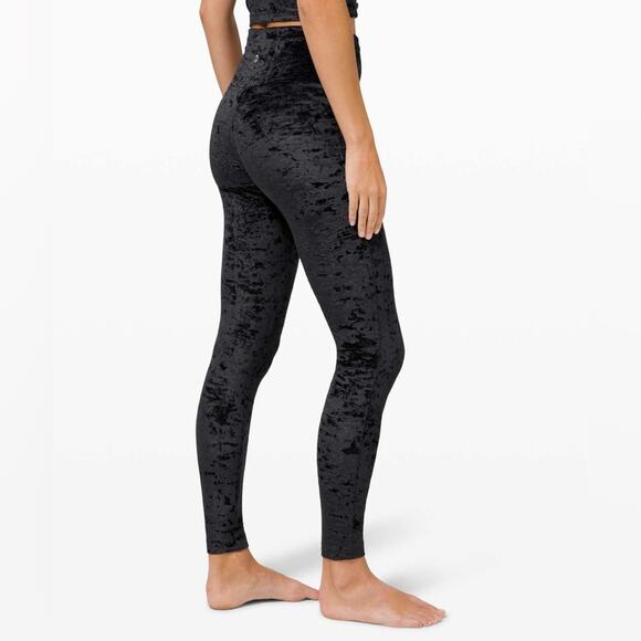 Lululemon Wunder Lounge High-Rise Tight 28" Crushed Velvet Black Leggings 12 - Picture 1 of 5
